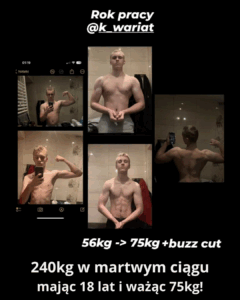 240kg w martwym ciągu mając 18 lat i ważąc 75kg!